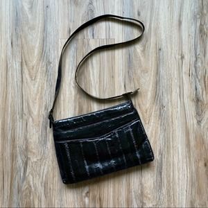 VINTAGE 70s/80s Black Eel Skin Crossbody Bag Retro Glam